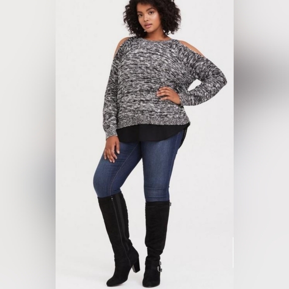 4X TORRID Marled Pullover Cotton Blend Cold Shoulder Long Sleeve Sweater - Picture 1 of 8